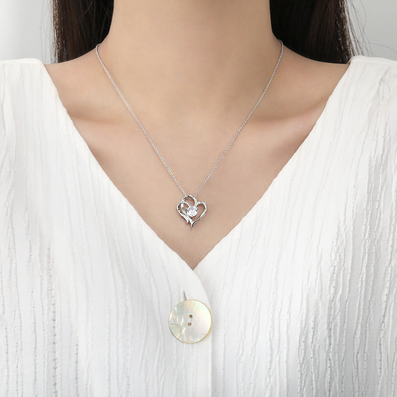 Zircon Double Love Necklace With Rhinestones Personalized Heart-shaped Necklace Clavicle Chain Jewelry For Women Valentine's Day
