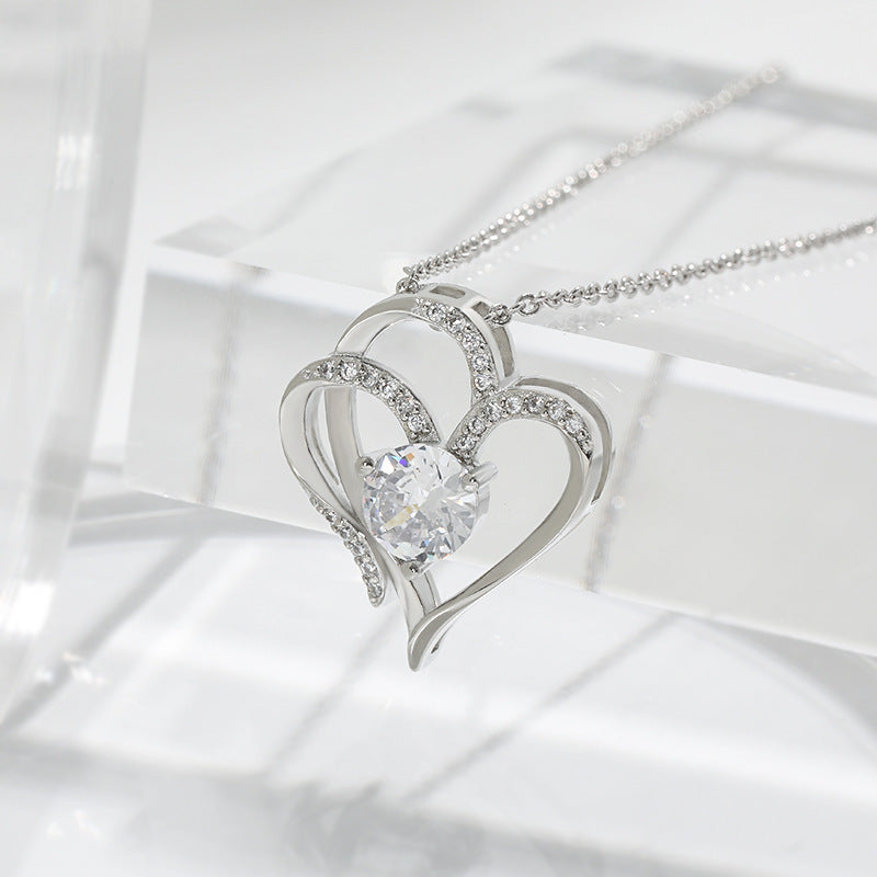 Zircon Double Love Necklace With Rhinestones Personalized Heart-shaped Necklace Clavicle Chain Jewelry For Women Valentine's Day
