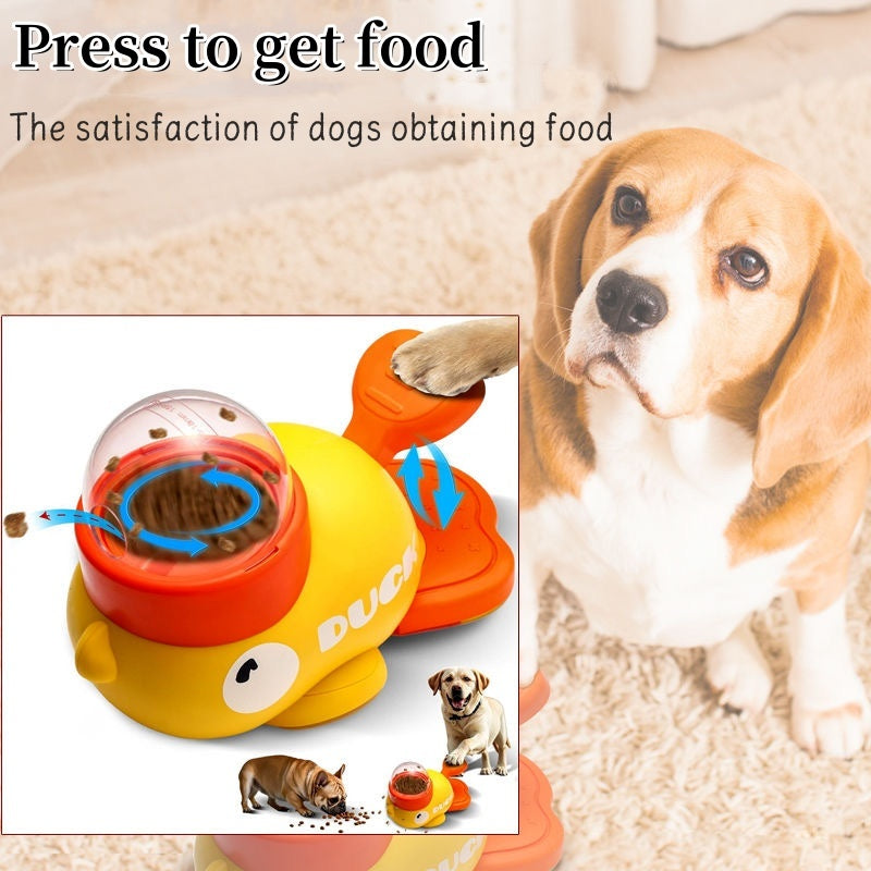 Enhance your dog's mealtime with this interactive puzzle feeder featuring a playful cartoon duck design