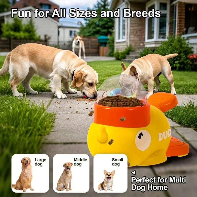 Enhance your dog's mealtime with this interactive puzzle feeder featuring a playful cartoon duck design
