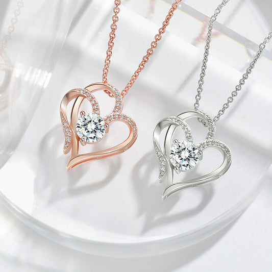 Zircon Double Love Necklace With Rhinestones  Personalized Heart-shaped Necklace Clavicle Chain Jewelry For Women Valentine's Day