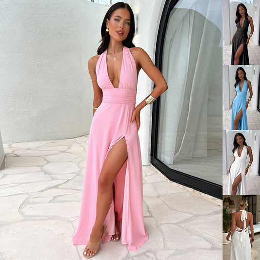 Sexy Halterneck  Dress Summer Backless Strappy Skirt Fashion Temperament Clothing Women