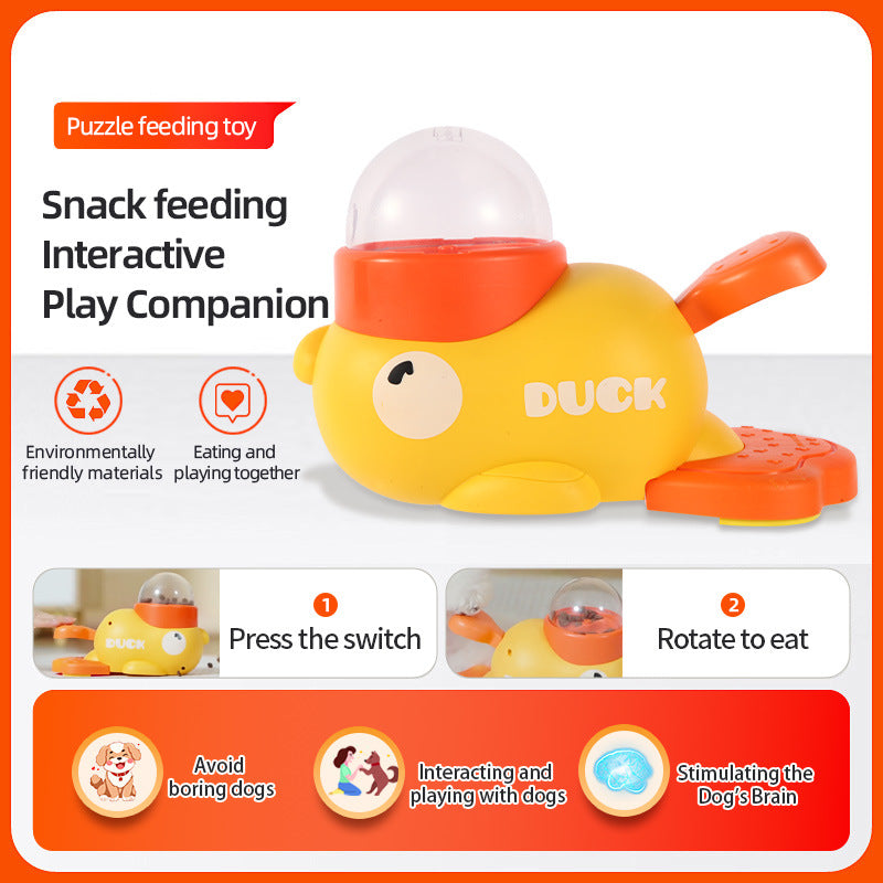 Enhance your dog's mealtime with this interactive puzzle feeder featuring a playful cartoon duck design