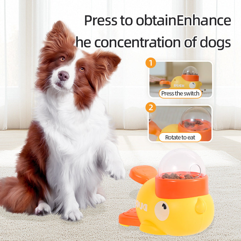 Enhance your dog's mealtime with this interactive puzzle feeder featuring a playful cartoon duck design