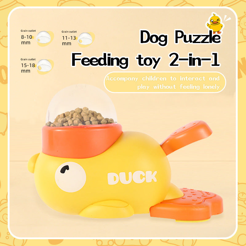 Enhance your dog's mealtime with this interactive puzzle feeder featuring a playful cartoon duck design
