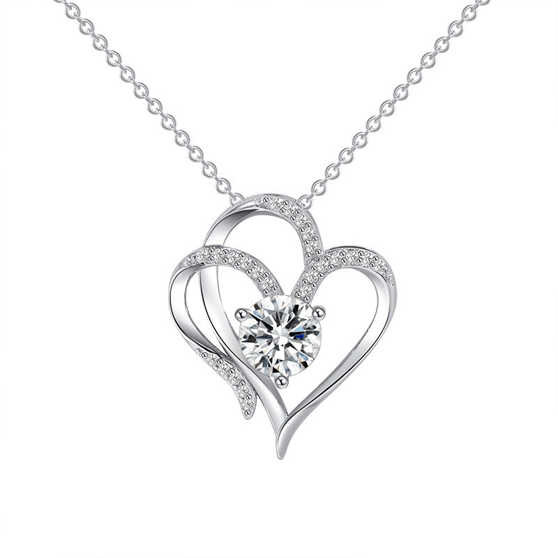 Zircon Double Love Necklace With Rhinestones  Personalized Heart-shaped Necklace Clavicle Chain Jewelry For Women Valentine's Day