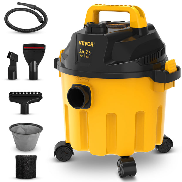 Yellow vacuum 2.6-Gallon, 3-in-1, 2.5-peak HP, blowing vacuum, portable, with attachments for cleaning floors, upholstery, gaps, and cars