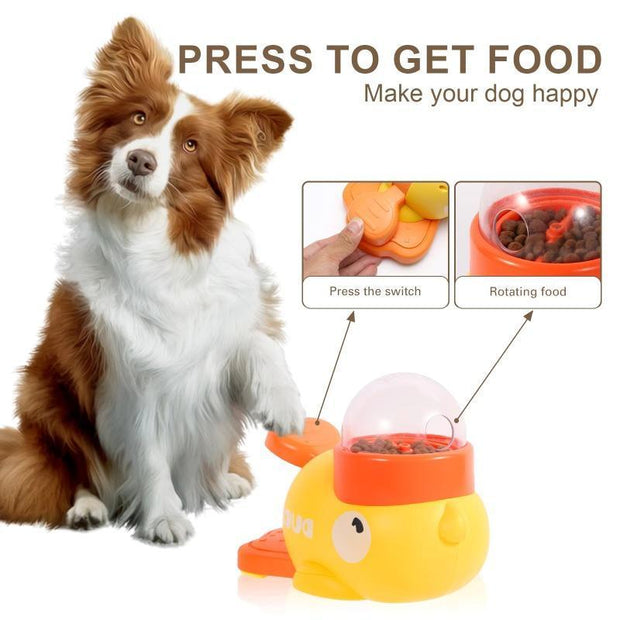 Enhance your dog's mealtime with this interactive puzzle feeder featuring a playful cartoon duck design